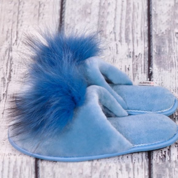 Blue fur sheepskin slippers "Angel" - Picture 2 of 13